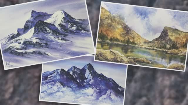 Как нарисовать горы акварелью — 3 простых способа!