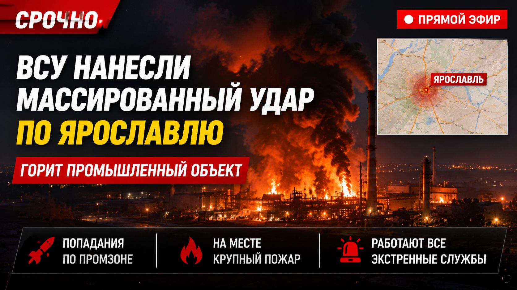 ВСУ нанесли массированный удар по Ярославлю. Горит промышленный объект. Новости сейчас