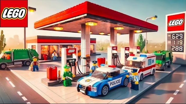 Конструктор LEGO строит удивительную автоматическую заправочную станцию! | Забавный эксперимент Lego