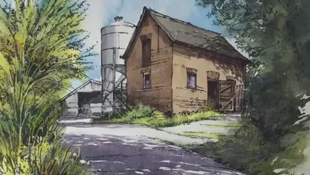 Линия и размывка акварелью — «Маленький амбар» от Пола Кларка