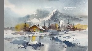 Снежный пейзаж - акварельная живопись. Демонстрация для начинающих