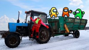 Амонг Ас В РЕАЛЬНОЙ ЖИЗНИ залез на СИНИЙ ТРАКТОР
