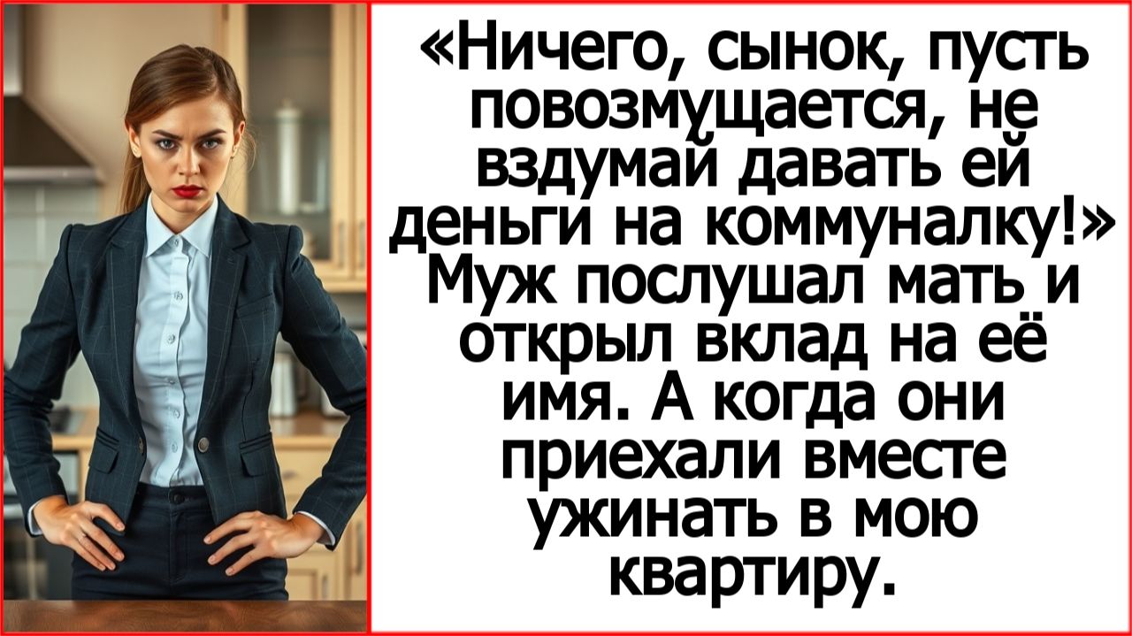 Ничего, сынок, пусть повозмущается, не вздумай давать ей деньги на коммуналку! Истории из жизни.