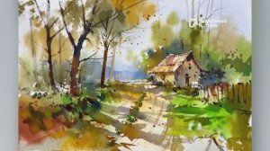 Простая акварельная живопись. Пошаговое руководство для новичков. Солнечный пейзаж