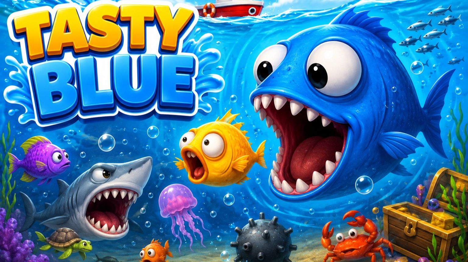Маленькая рабка выросла и сьела всех.Игра Tasty Blue