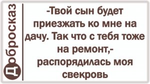 -Твой сын будет приезжать ко мне на дачу. Так что с тебя тоже на ремонт,- распорядилась моя свекровь