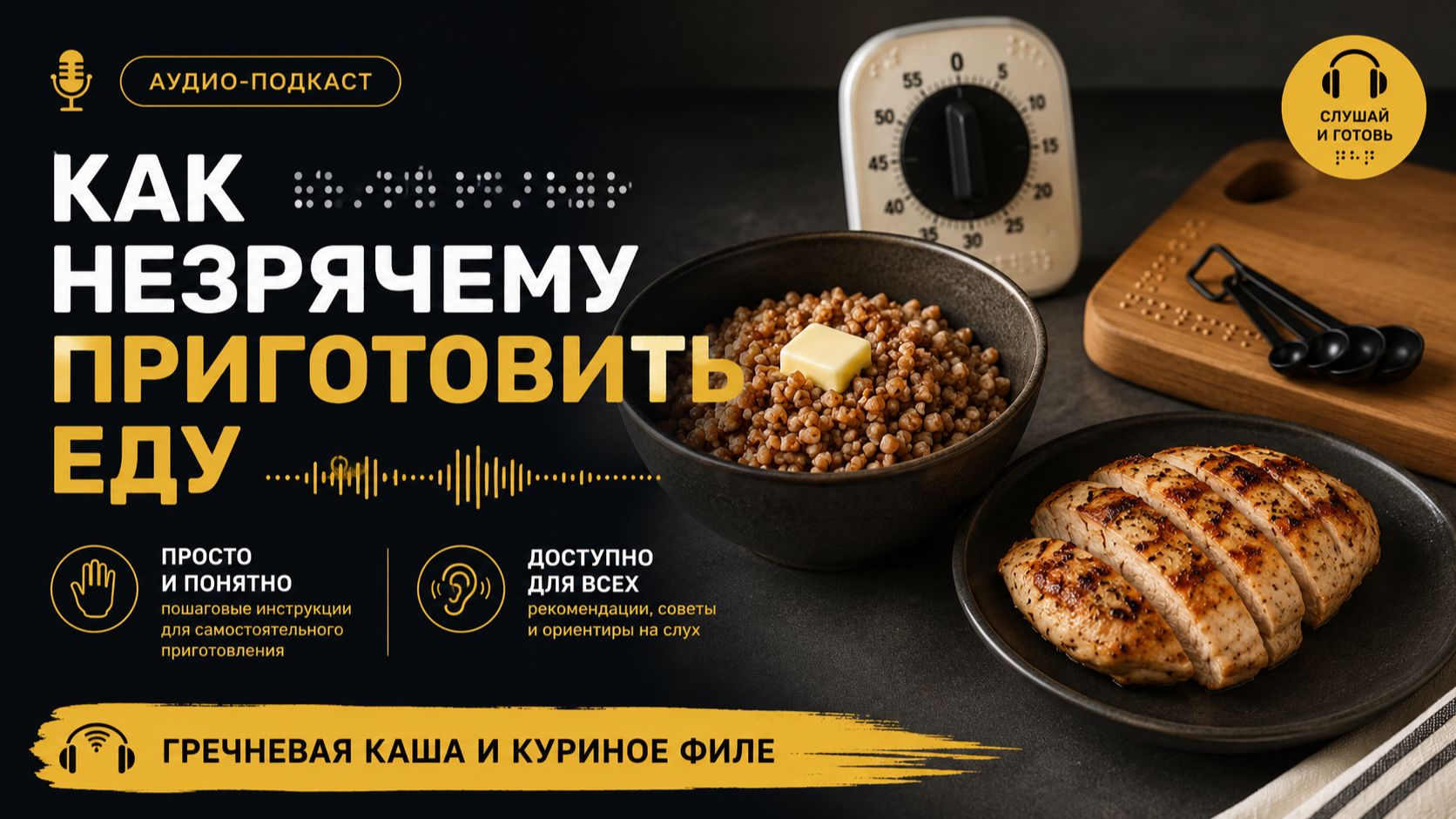 аудио-подкаст - как приготовить гречневую кашу и куриное филе. Для людей с нарушениями зрения.