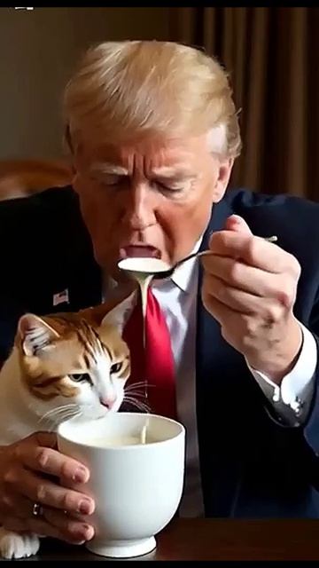 ЖМИ! Завтрак Трампа с котиком. Позитив. Юмор. Нейросеть. ИИ #настроение #юмор #смешное #анекдот