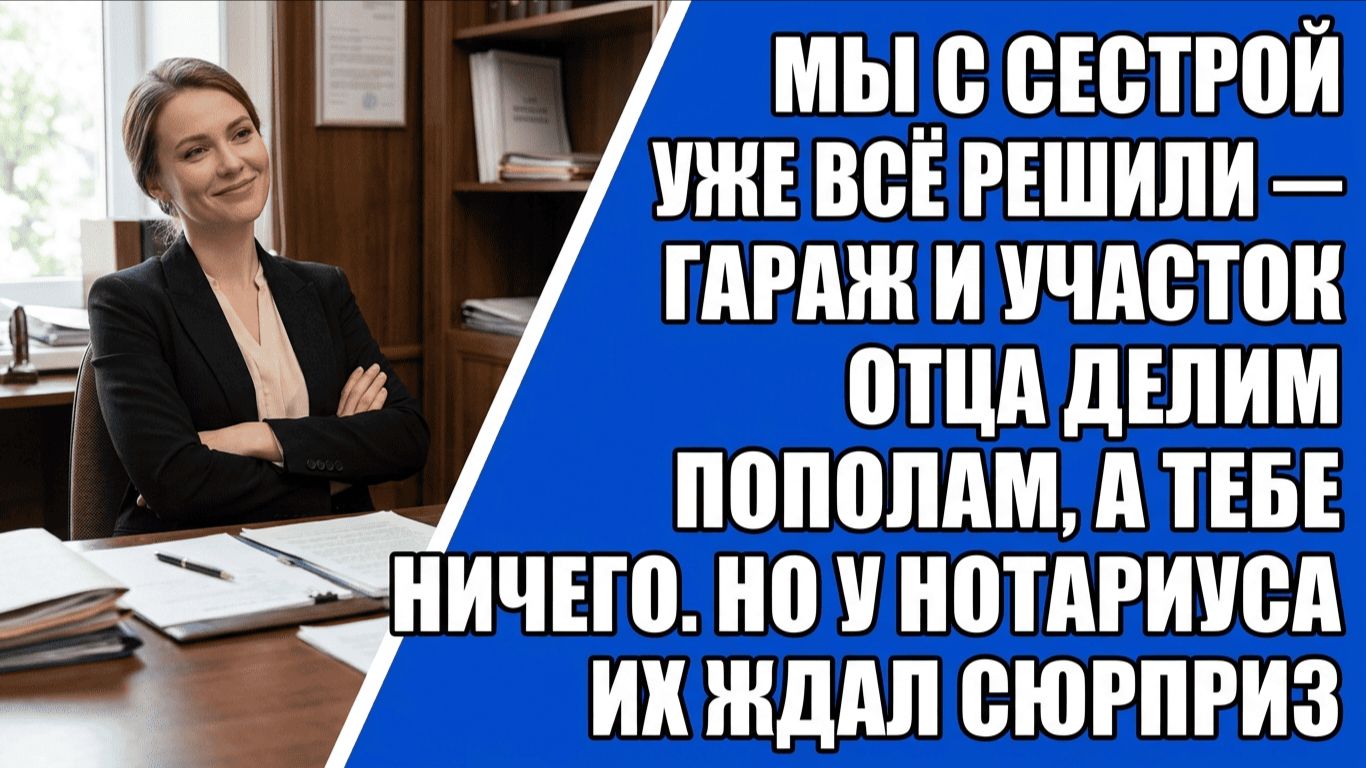 Мы с сестрой уже всё решили — гараж и участок отца делим пополам, а тебе ничего. Но у нотариуса их..