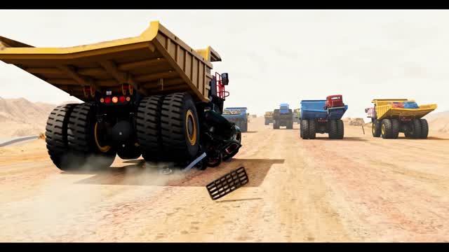BeamNG Drive - Гонки по длинной ухабистой пустынной дороге - Горнодобывающие машины