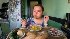 Мукбанг. Жареная картошка/курица копченая/соленья/Еда/Вкусная домашняя еда