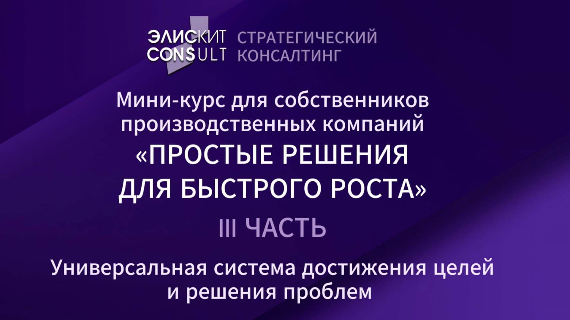 ЭлискитConsult. Мини-курс для производственных компаний «Простые решения для быстрого роста» Часть 3