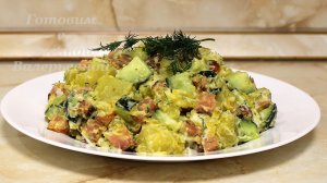 Это О-о-очень вкусно. Закуска с картошкой, огурцами и красной рыбой. Готовим с Оксаной Валерьевной.