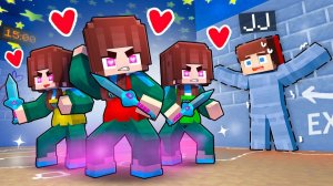Джей-Джей в КАМУФЛЯЖЕ vs LOVE CURSED Girls - ИГРА С СКВИДОМ - Maizen Minecraft Animation