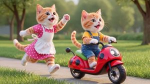Семейное приключение мамы-кошки и мамы-кошки | Милая история о велопрогулке семьи кошек