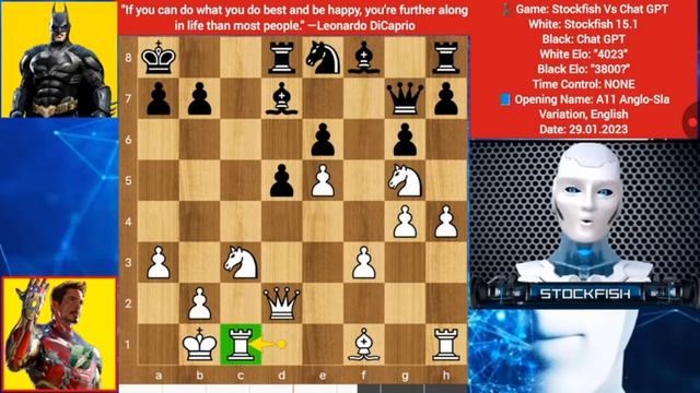 «Stockfish (4000 Эло) испугался и дважды пожертвовал коня в партии против Chat GPT _ ИИ Chat GPT»р