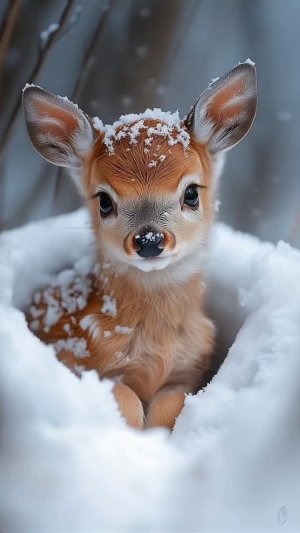 ❄️Чудесный и милый оленёнок зимой❄️🐑