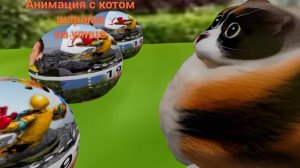 Анимация с котом и шарами на улице