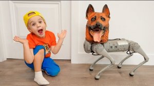 Крис хочет завести домашнее животное и играет с собакой-роботом