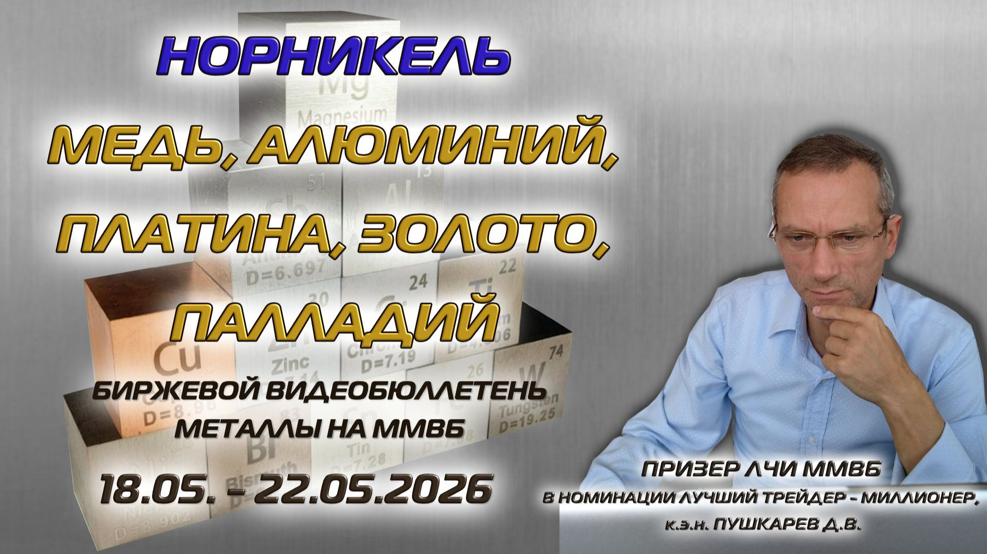 НОРНИКЕЛЬ, МЕДЬ, АЛЮМИНИЙ, ЗОЛОТО, ПЛАТИНА, ПАЛЛАДИЙ | БИРЖЕВОЙ ВИДЕОБЮЛЛЕТЕНЬ МЕТАЛЛЫ 18 - 22.05.26