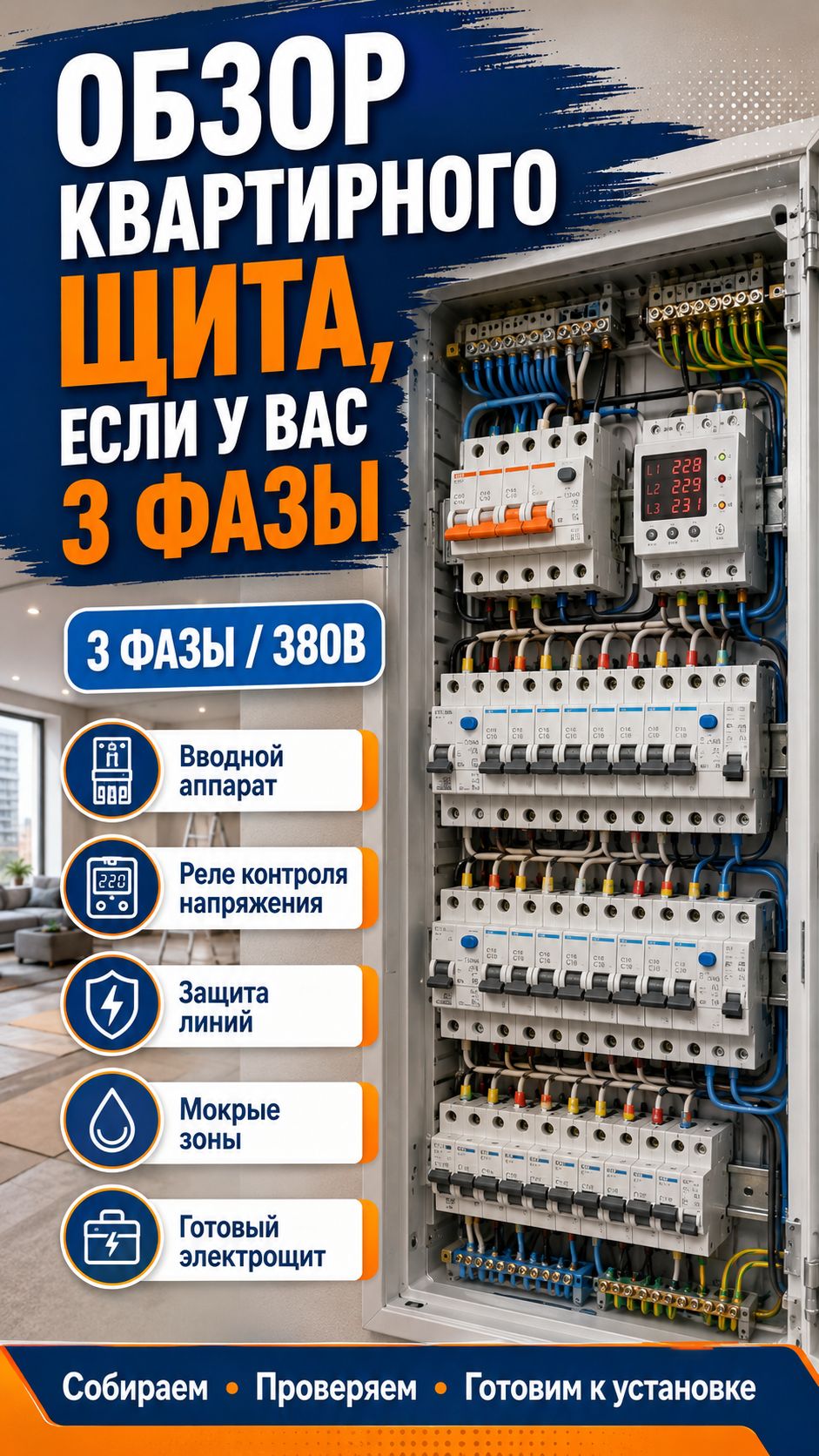 Обзор квартирного щита, если у вас 3 фазы.
