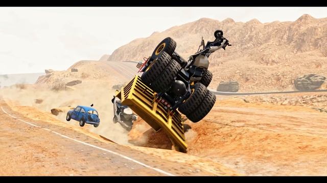 BeamNG Drive - Гонки по длинной ухабистой пустынной дороге - Горнодобывающие машины