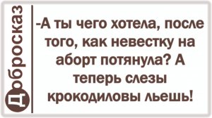 -А ты чего хотела, после того, как невестку на аборт потянула? А теперь слезы крокодиловы льешь!