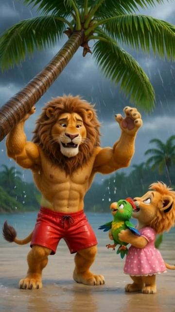 Тропическое выживание: Лев Леон, Лия и попугай Рика в джунглях! 🦁🌴