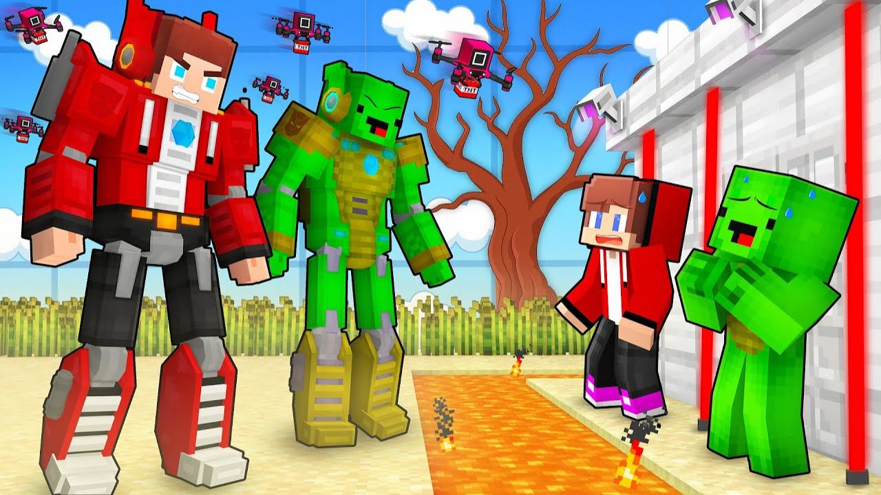 Джей Джей и Майки ТРАНСФОРМЕРЫ ПРОТИВ ОХРАННИКА — Мейзен Анимация Minecraft
