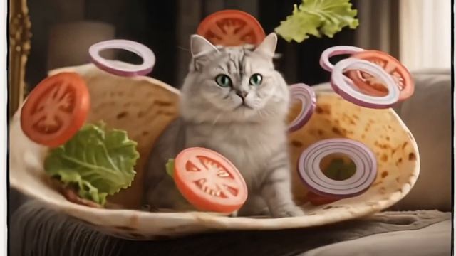 Вайб Kitty в одеяле 🐈 Распаковка самой милой шаурмы 🥙  #KittyAi  #смешныекошки  #шаурма  #одеяло
