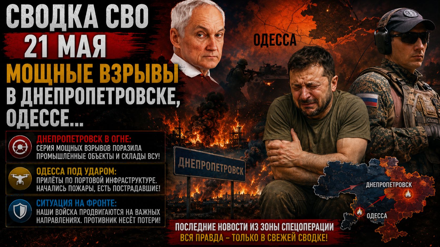 Сводка СВО 21 мая Мощные Взрывы в Днепропетровске, Одессе...Новости Свежие 21.05.2026