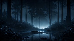 Лес в тумане ночью — уютная анимация для сна