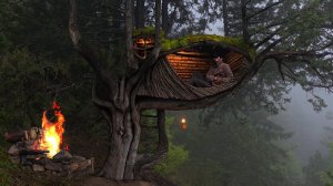 BUSHCRAFT TREEHOUSE - Строительство убежища в дождливом лесу - Одиночный кемпинг в дикой природе