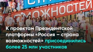 К проектам Президентской платформы «Россия – страна возможностей» присоединились 25 млн участников