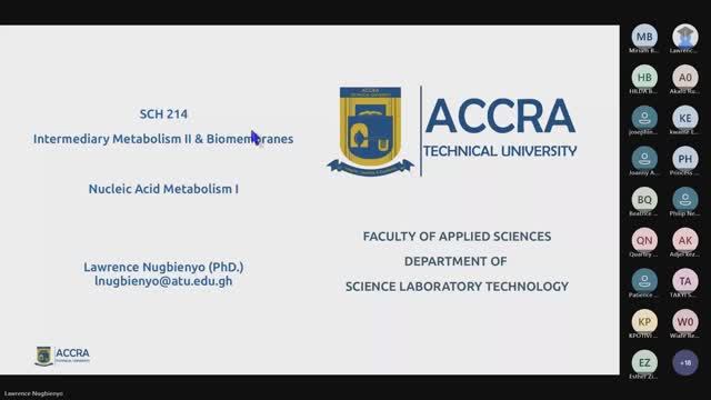 SCH 214 Intermediary Metabolism II & Biomembranes - Course Introduction & Nucleotide Degradation