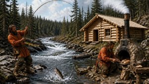 Охота и Рыбалка 2026 в Тайге ЛОВЛЯ ТАЙМЕНЯ ЛЕНКА Изба Хариус Осень 23-1