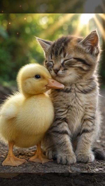 Утёнок Утешает Маленького Котёнка 🥺💛