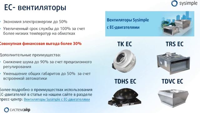 Системэйр ЕС двигатели на вентиляторах примеры TK EC, TRS EC, TDHS EC, TDVC EC