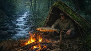 Ловлю и готовлю дикую речную форель в горном убежище. Выживание в одиночку. Бушкрафт