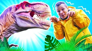 Бамос! Какие ДИНОЗАВРЫ жили миллионы лет назад? Гуляем по парку и смотрим!