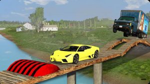 Автомобили против моста из брёвен с лежачим полицейским — BeamNG Drive — 🔥