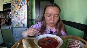 Мукбанг. Борщ с говядиной. Обед/Еда/Вкусная домашняя еда