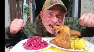 Мукбанг/вкусняшки/курочка с картошкой и винегрет/