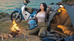 🏍️ Мотопоездка с ночевкой на пароме на остров 🏝️ ASMR-видео с кемпингом на Honda Super Cub