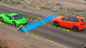Автомобили против лежачих полицейских с острыми шипами в BeamNG Drive!