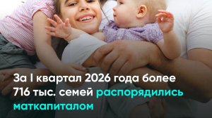 За I квартал 2026 года более 716 тыс. семей распорядились маткапиталом