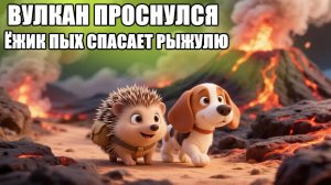 Вулкан проснулся. Ежик Пых и Барбос спасают Рыжулю. Сказка для детей.