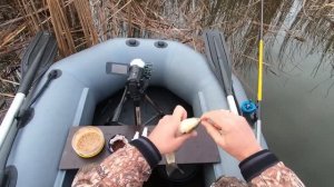 Ловля КАРАСЯ на мормышку. Рыбалка на карася в сухом камыше с лодки на боковой кивок.