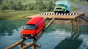 #9: Автомобили против невозможного моста из брёвен в BeamNG Drive!