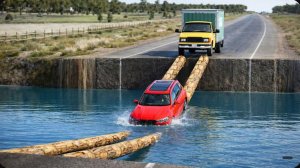 #2: Автомобили против невозможного моста из брёвен в BeamNG Drive!